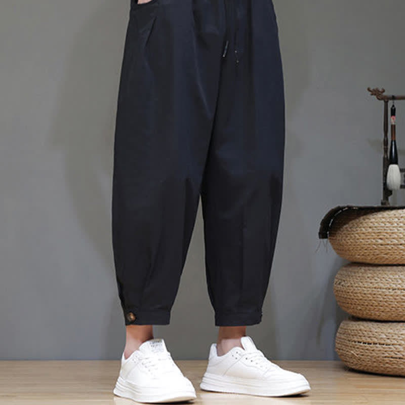 Nimara Ritual Summer Casual Minimalist Drawstring Solid Men's Cropped Pants With Pocket