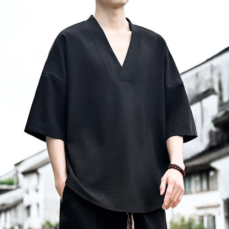 Nimara Ritual Summer Minimalist Casual Side Slit Solid Men's Short Sleeve T-Shirts