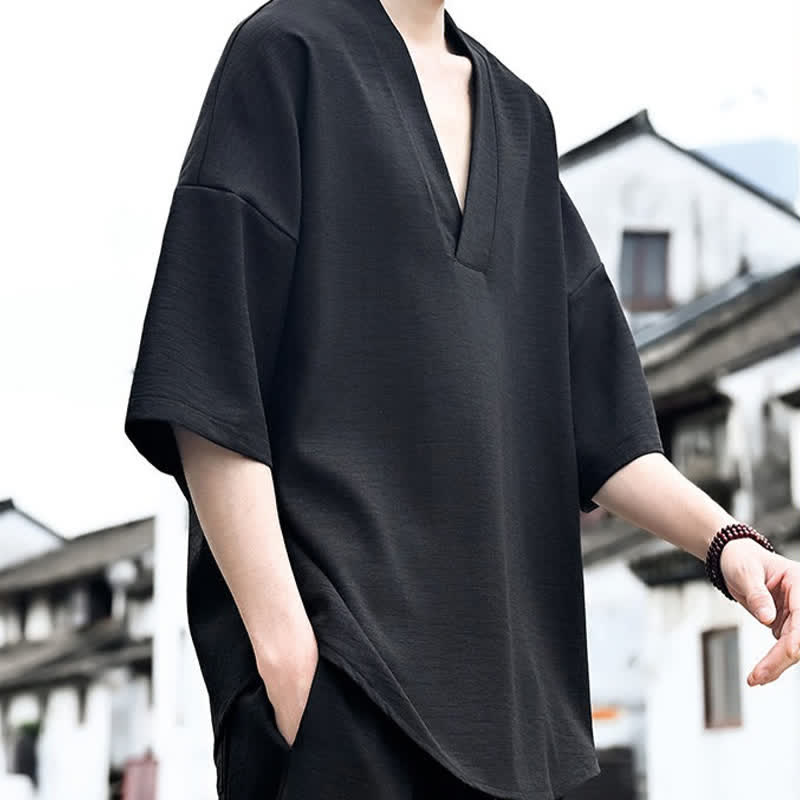 Nimara Ritual Summer Minimalist Casual Side Slit Solid Men's Short Sleeve T-Shirts