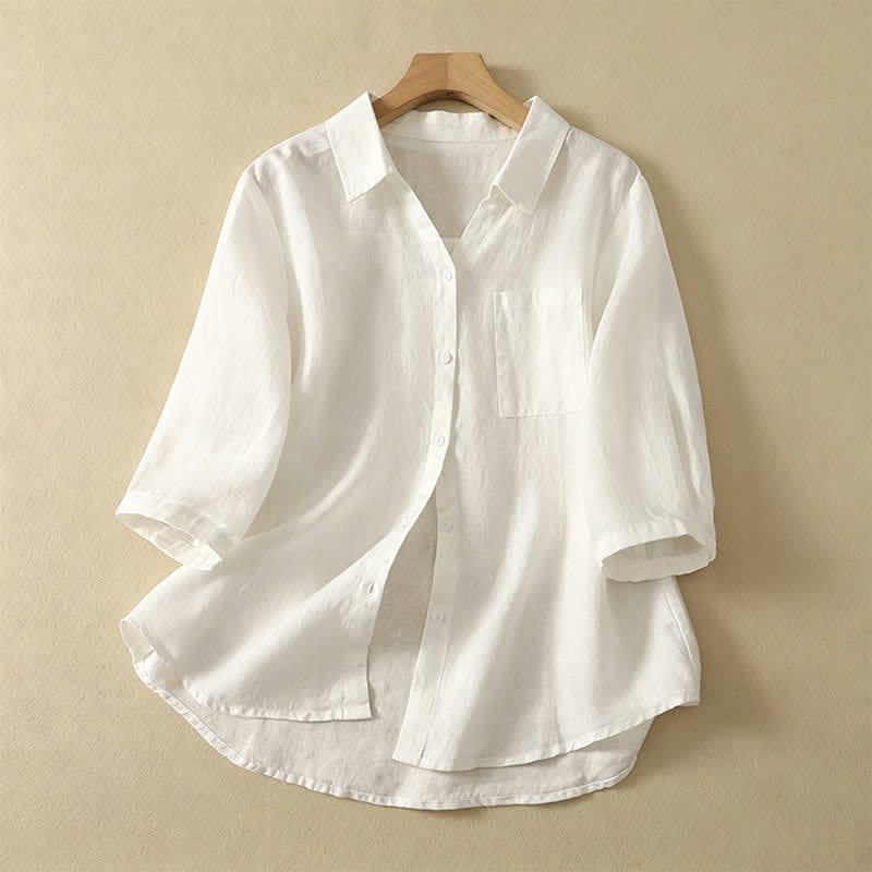 Nimara Ritual Summer Casual Minimalist Button-Up Solid Women's Short Sleeve Shirts With Pocket