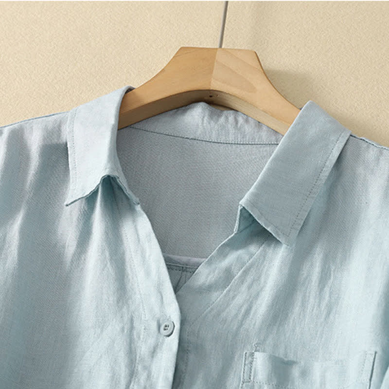 Nimara Ritual Summer Casual Minimalist Button-Up Solid Women's Short Sleeve Shirts With Pocket