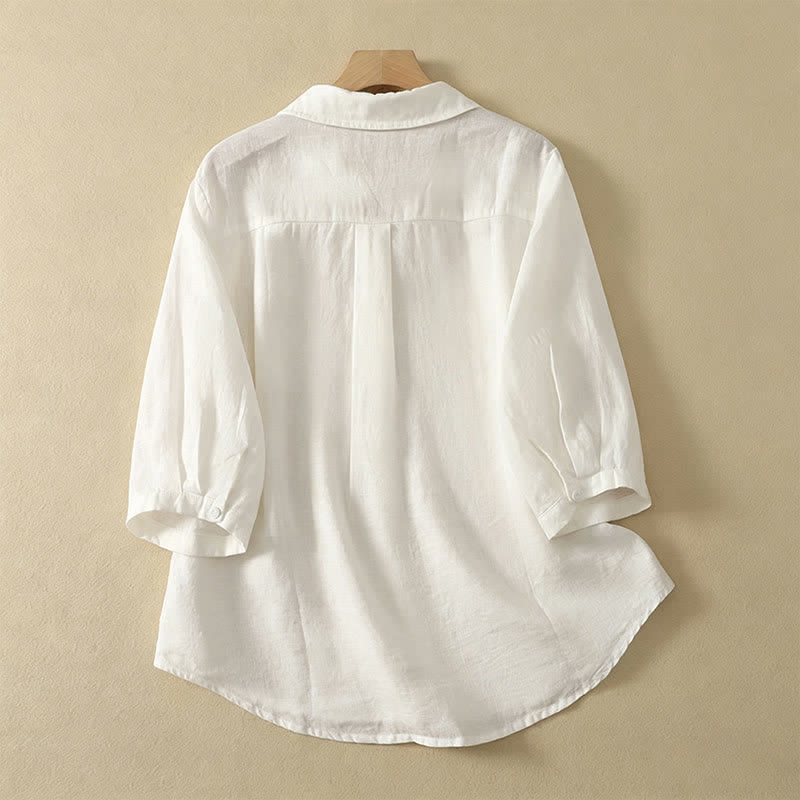 Nimara Ritual Summer Casual Minimalist Button-Up Solid Women's Short Sleeve Shirts With Pocket
