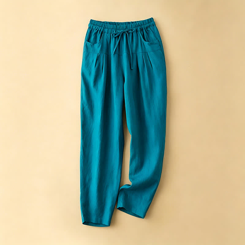 Nimara Ritual Summer Casual Minimalist Drawstring Solid Ankle Pants Women's Harem Pants With Pocket