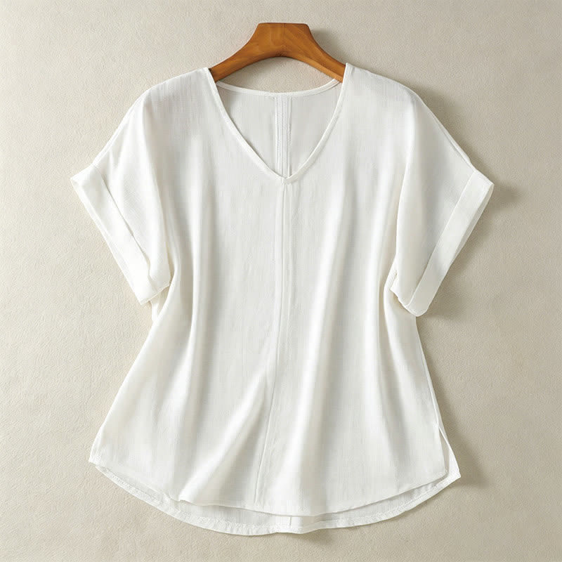 Nimara Ritual Summer Casual Minimalist Solid V-Neck Women's Short Sleeve T-Shirts