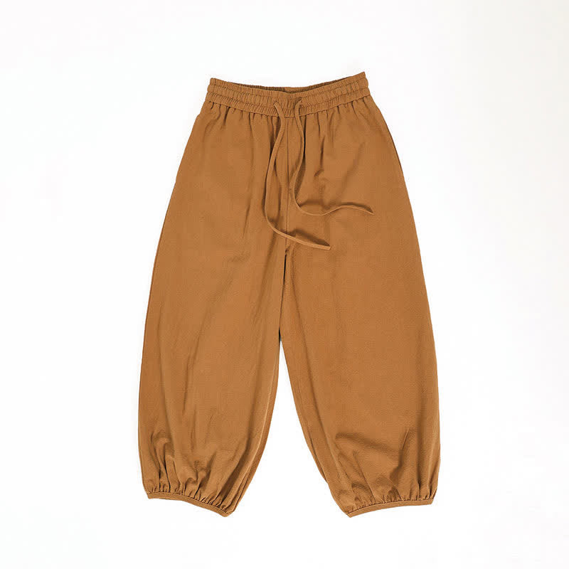 Nimara Ritual Summer Tang Style Casual Drawstring Solid Cropped Pants Men's Harem Pants With Pockets