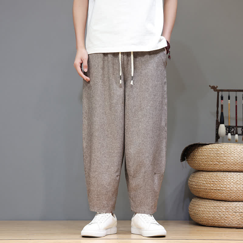 Nimara Ritual Summer Casual Minimalist Drawstring Solid Cropped Pants Men's Tapered Pants With Pockets