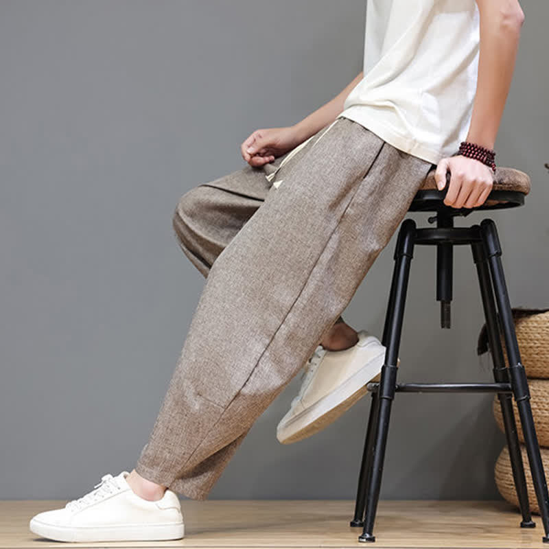 Nimara Ritual Summer Casual Minimalist Drawstring Solid Cropped Pants Men's Tapered Pants With Pockets
