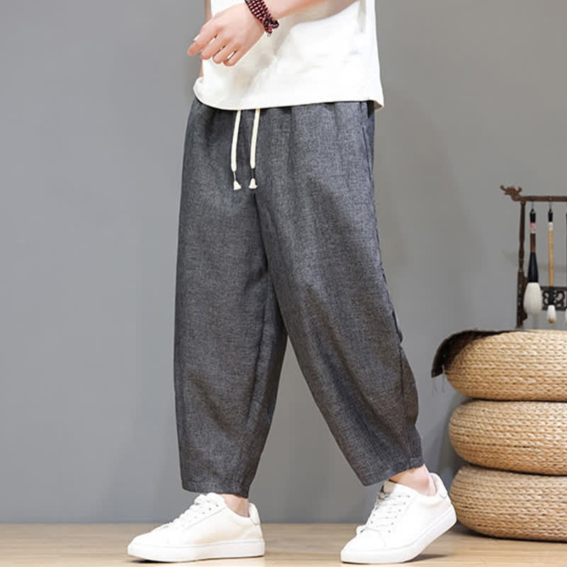 Nimara Ritual Summer Casual Minimalist Drawstring Solid Cropped Pants Men's Tapered Pants With Pockets