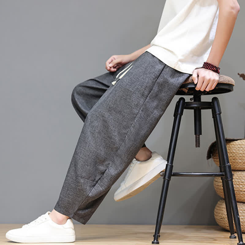 Nimara Ritual Summer Casual Minimalist Drawstring Solid Cropped Pants Men's Tapered Pants With Pockets