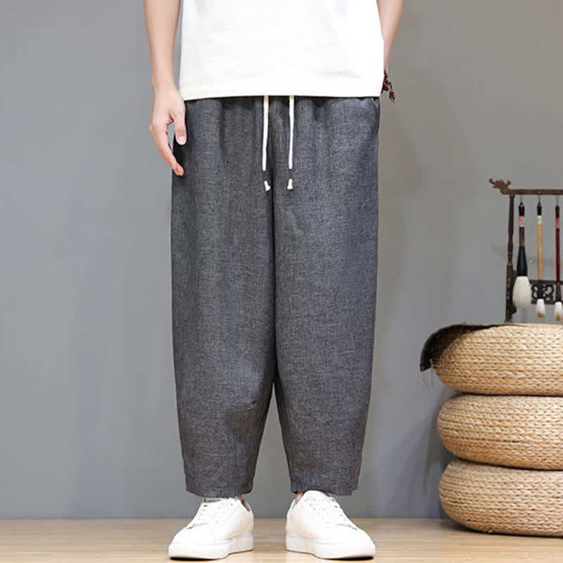 Nimara Ritual Summer Casual Minimalist Drawstring Solid Cropped Pants Men's Tapered Pants With Pockets