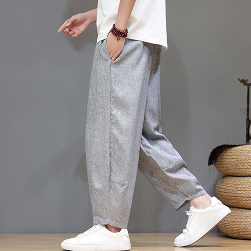 Nimara Ritual Summer Casual Minimalist Drawstring Solid Cropped Pants Men's Tapered Pants With Pockets