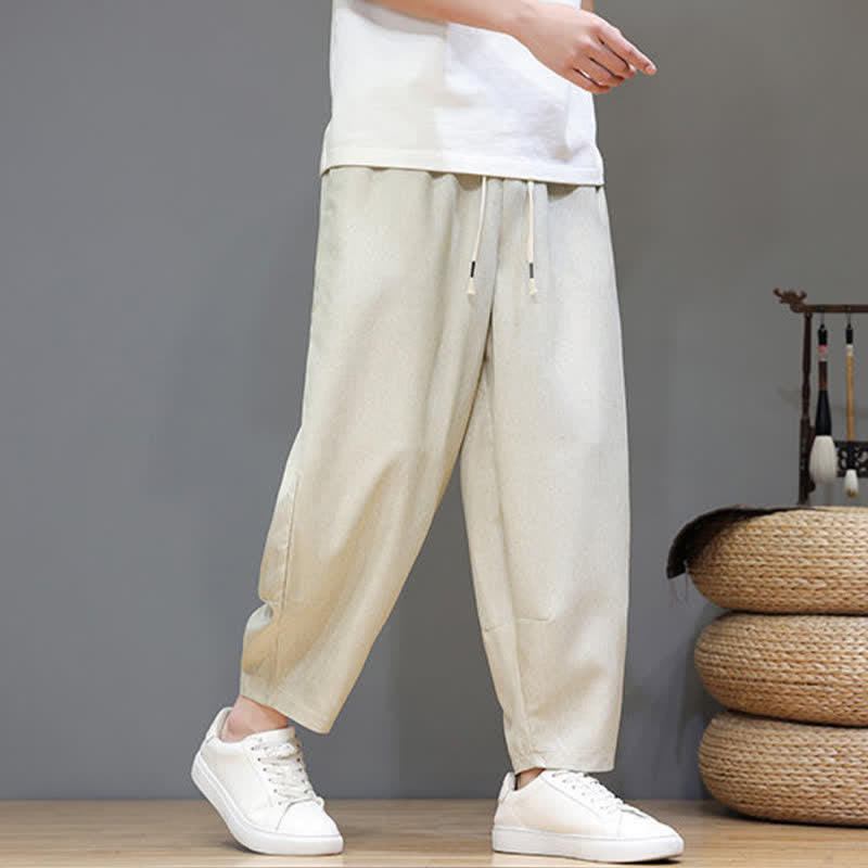 Nimara Ritual Summer Casual Minimalist Drawstring Solid Cropped Pants Men's Tapered Pants With Pockets