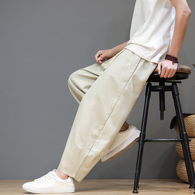 Nimara Ritual Summer Casual Minimalist Drawstring Solid Cropped Pants Men's Tapered Pants With Pockets