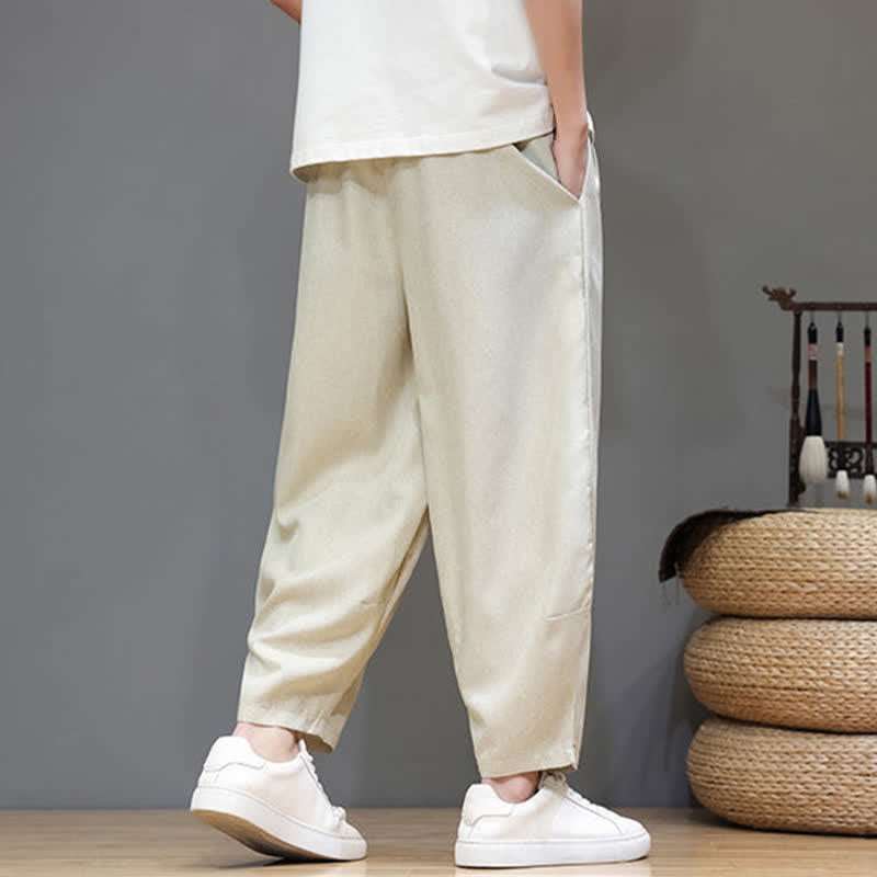 Nimara Ritual Summer Casual Minimalist Drawstring Solid Cropped Pants Men's Tapered Pants With Pockets