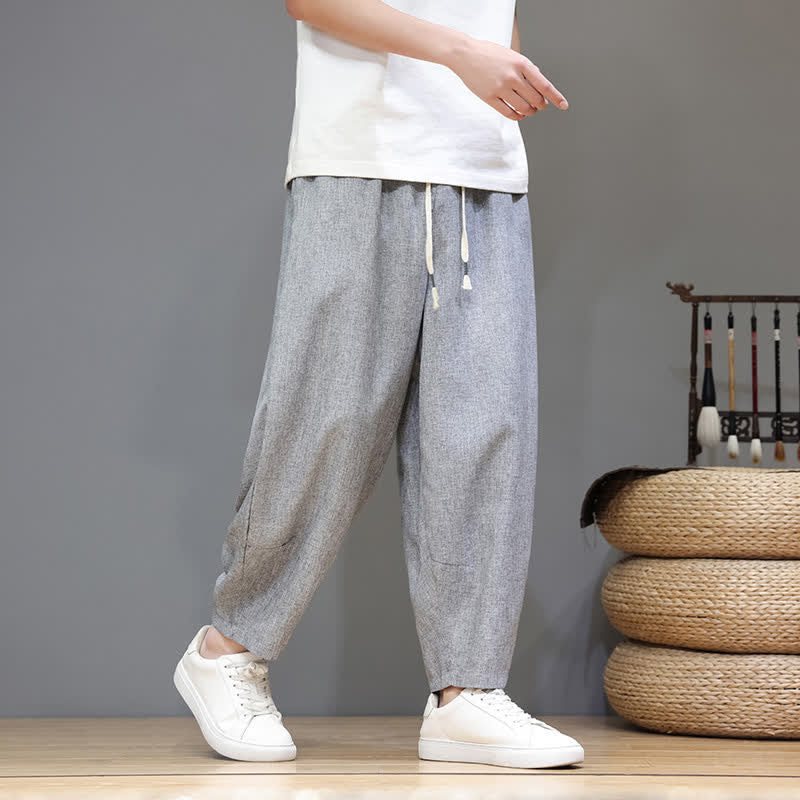 Nimara Ritual Summer Casual Minimalist Drawstring Solid Cropped Pants Men's Tapered Pants With Pockets