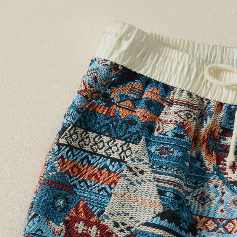 Nimara Ritual Summer Casual Boho Drawstring Geometric Men's Shorts With Pockets