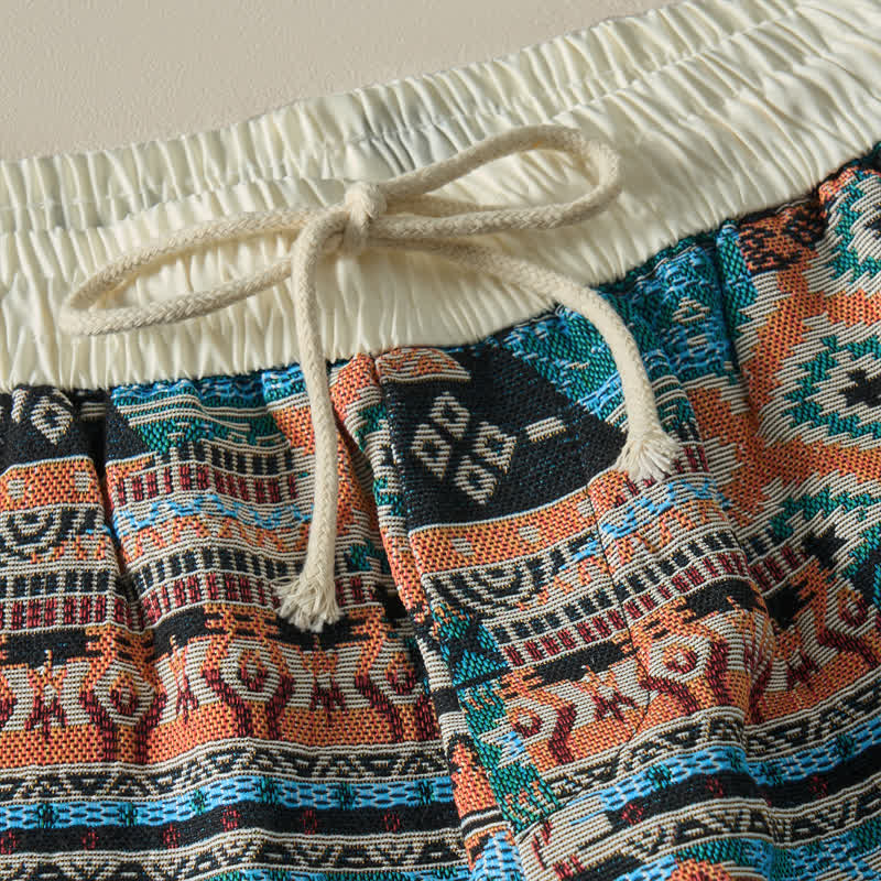 Nimara Ritual Summer Casual Boho Drawstring Geometric Men's Shorts With Pockets