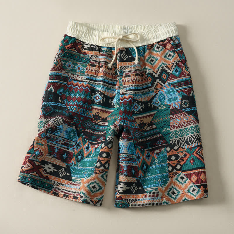 Nimara Ritual Summer Casual Boho Drawstring Geometric Men's Shorts With Pockets