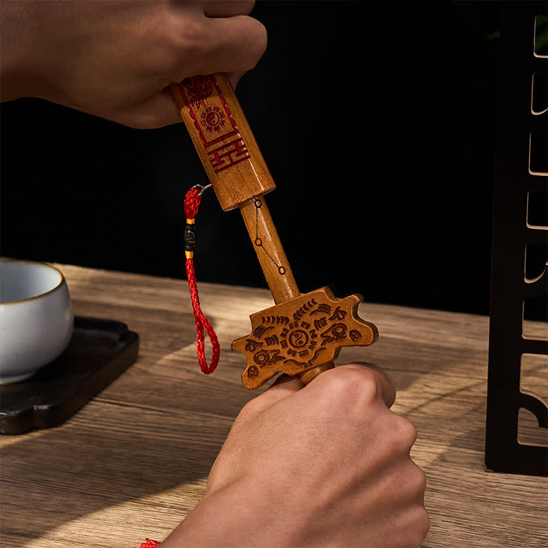 Nimara Ritual Peach Wood Dragon Yin Yang Ritual Protection Sword Hanging Decor