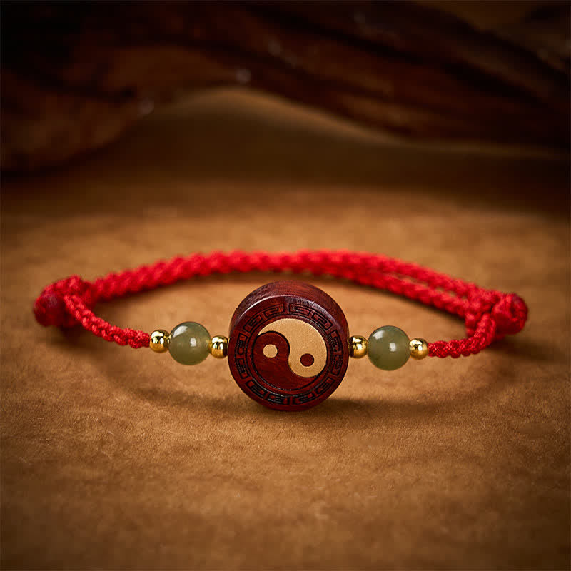 Nimara Ritual Purple Sandalwood Jade YinYang Balance Red String Bracelet