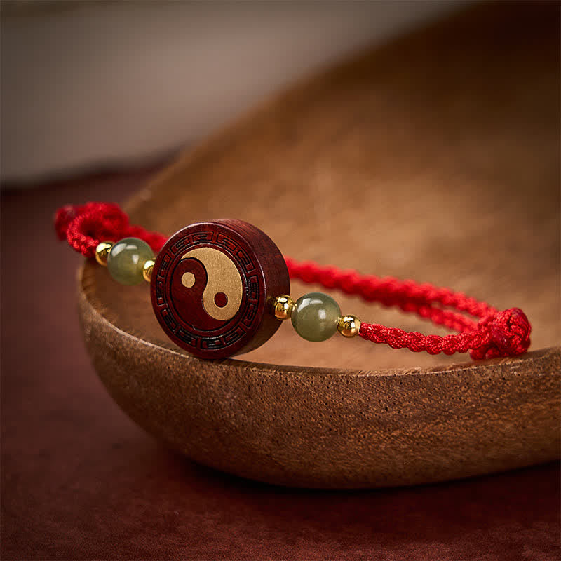 Nimara Ritual Purple Sandalwood Jade YinYang Balance Red String Bracelet