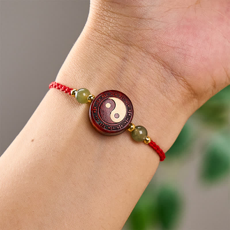 Nimara Ritual Purple Sandalwood Jade YinYang Balance Red String Bracelet