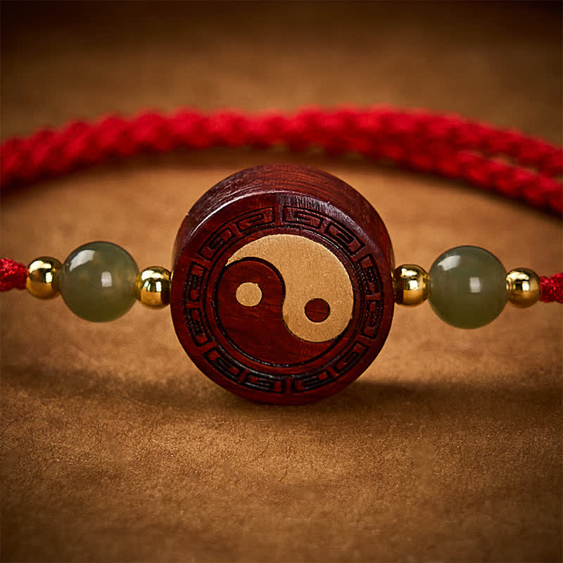 Nimara Ritual Purple Sandalwood Jade YinYang Balance Red String Bracelet