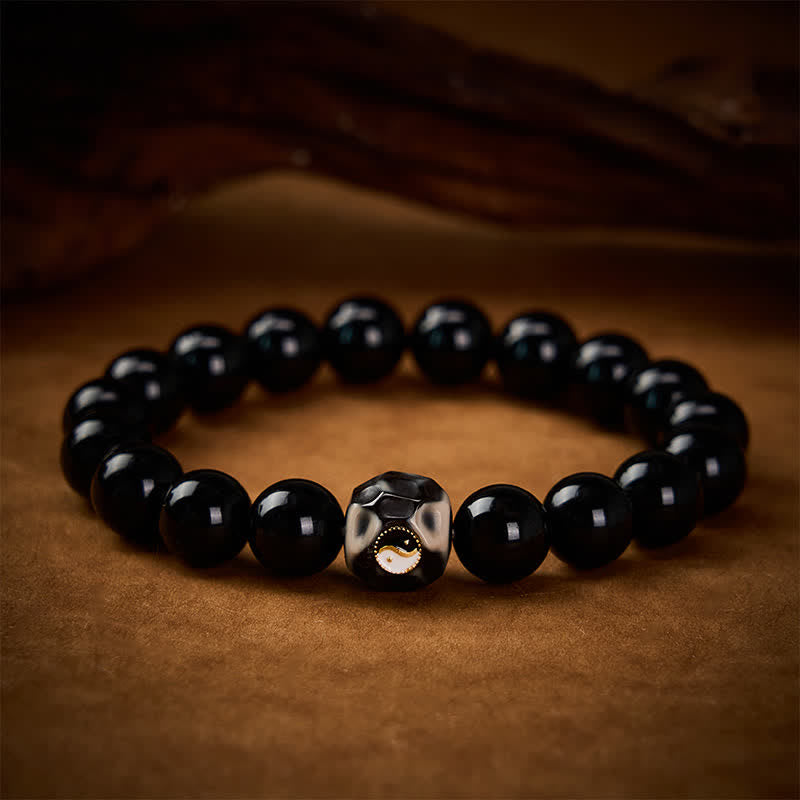 Nimara Ritual Tibetan Agate Yin Yang Wealth Round Bead Bracelet