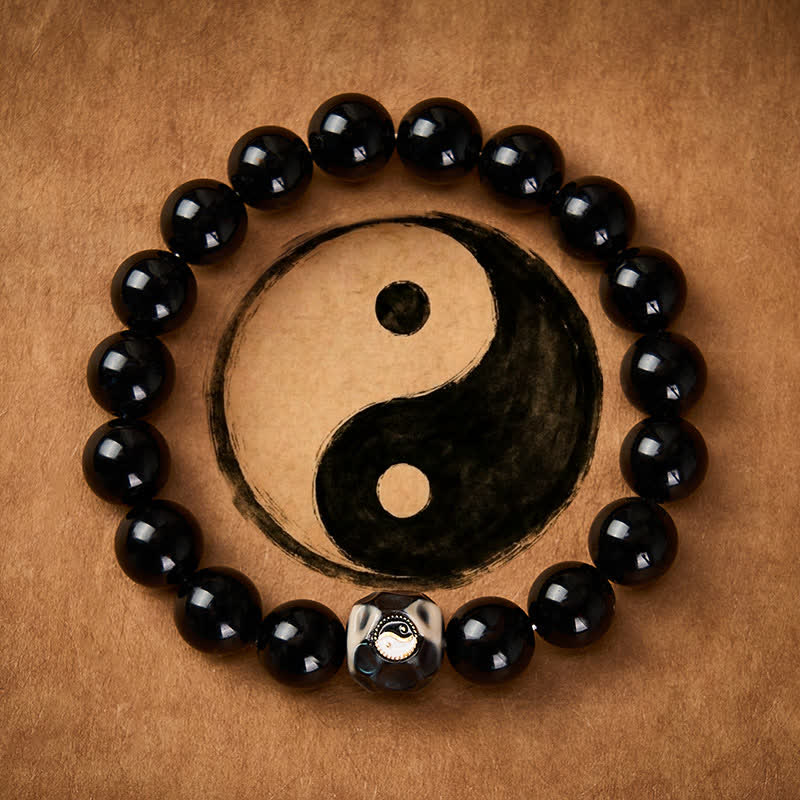 Nimara Ritual Tibetan Agate Yin Yang Wealth Round Bead Bracelet