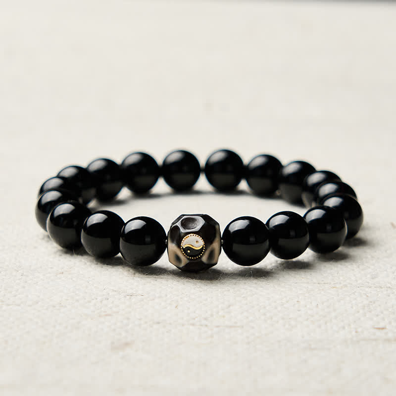Nimara Ritual Tibetan Agate Yin Yang Wealth Round Bead Bracelet