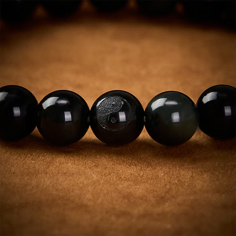 Nimara Ritual Rainbow Obsidian Yin Yang Balance Round Bead Bracelet