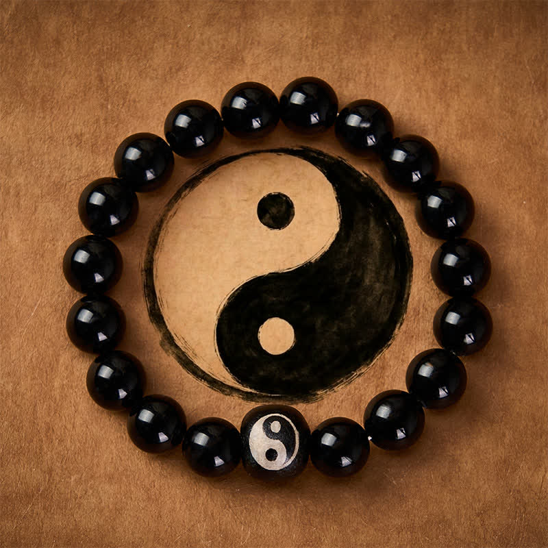 Nimara Ritual Tibetan Black Obsidian Black Onyx Yin Yang Bead Protection Bracelet