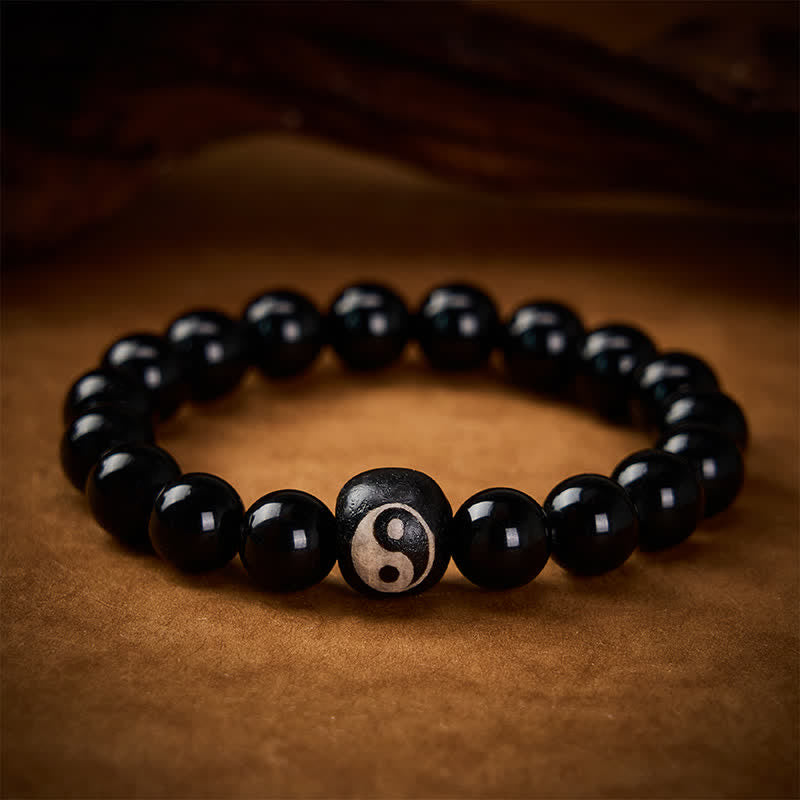 Nimara Ritual Tibetan Black Obsidian Black Onyx Yin Yang Bead Protection Bracelet