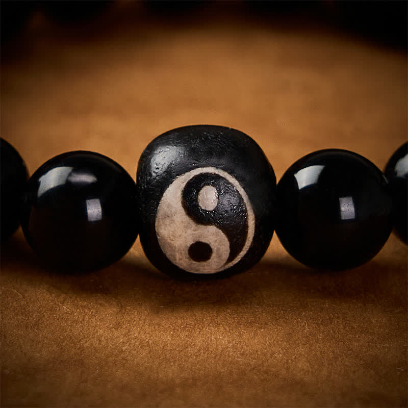 Nimara Ritual Tibetan Black Obsidian Black Onyx Yin Yang Bead Protection Bracelet