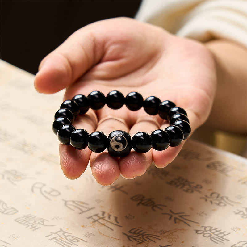 Nimara Ritual Tibetan Black Obsidian Black Onyx Yin Yang Bead Protection Bracelet