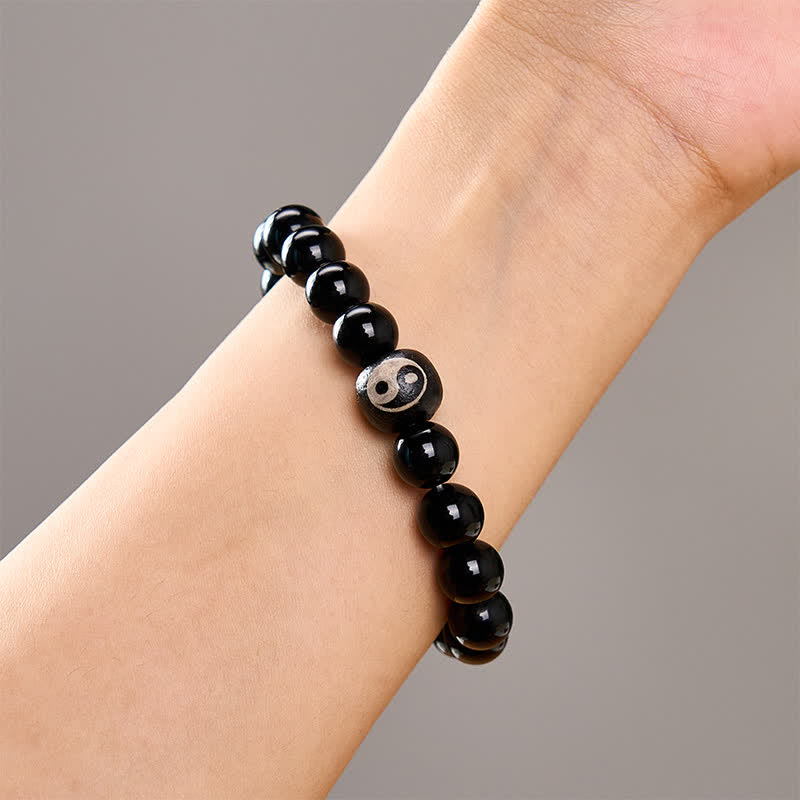 Nimara Ritual Tibetan Black Obsidian Black Onyx Yin Yang Bead Protection Bracelet