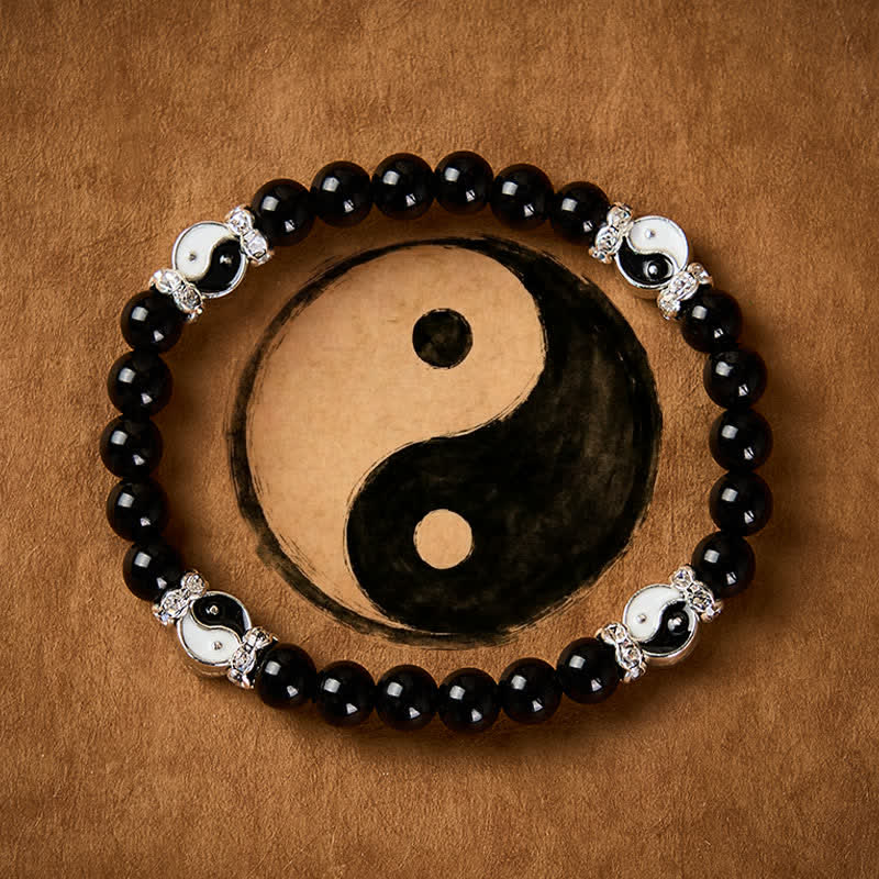 Nimara Ritual Black Obsidian Yin Yang Balance Round Charm Bracelet