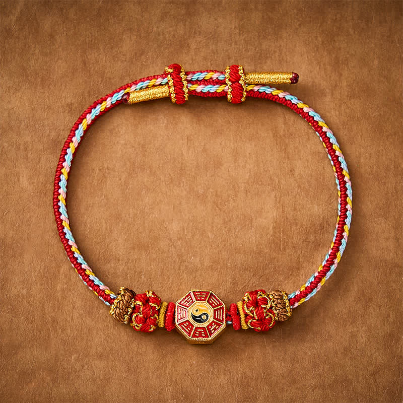 Nimara Ritual Protection Colorful String Bagua Chinese Coin Hand-Woven Tibetan Braided Bracelet