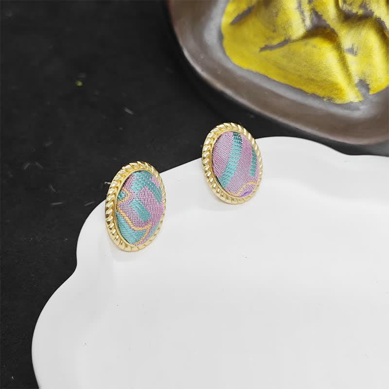 Nimara Ritual Song Brocade Handcrafted Oval Purity Chinese Vintage Earrings