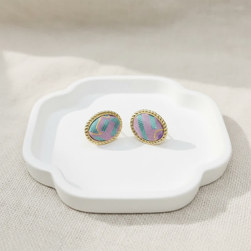 Nimara Ritual Song Brocade Handcrafted Oval Purity Chinese Vintage Earrings