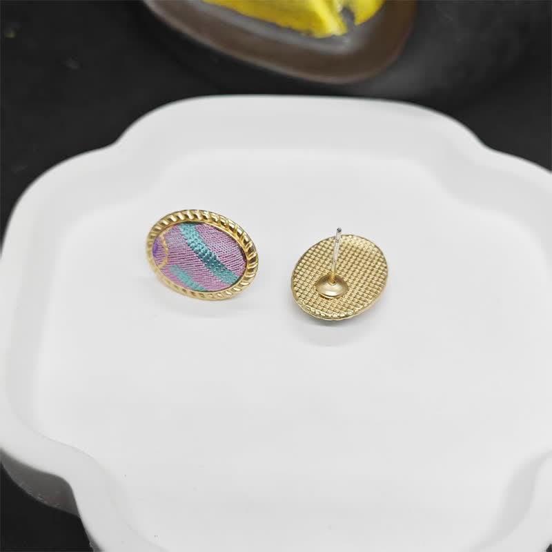 Nimara Ritual Song Brocade Handcrafted Oval Purity Chinese Vintage Earrings