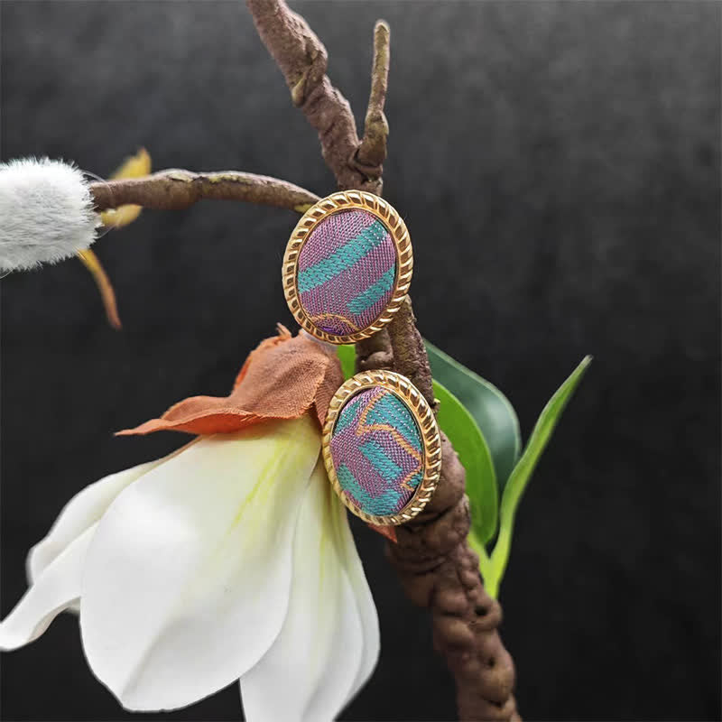 Nimara Ritual Song Brocade Handcrafted Oval Purity Chinese Vintage Earrings