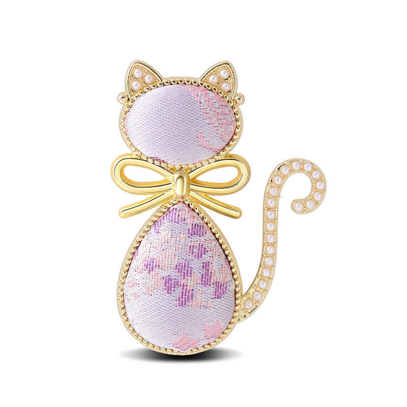 Nimara Ritual Pearl Song Brocade Cat Bow Purity Brooch