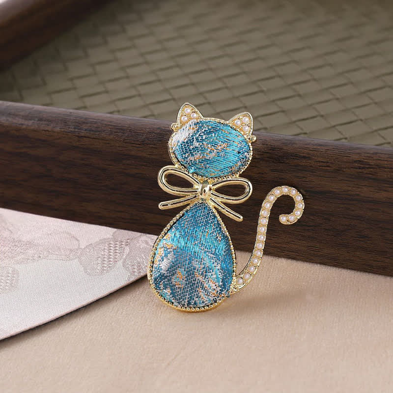 Nimara Ritual Pearl Song Brocade Cat Bow Purity Brooch