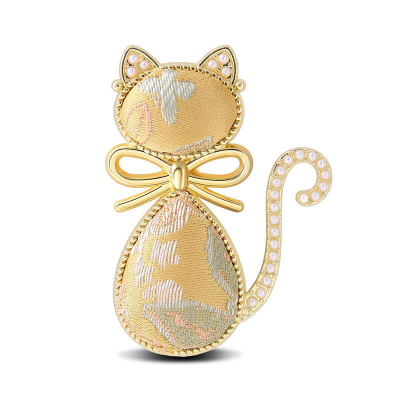 Nimara Ritual Pearl Song Brocade Cat Bow Purity Brooch