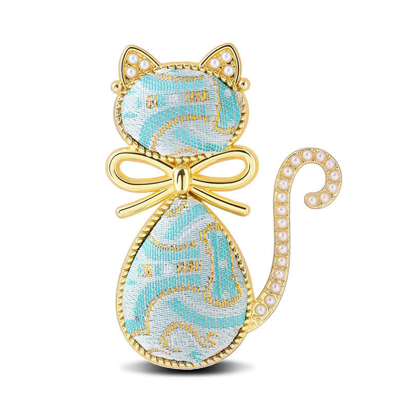 Nimara Ritual Pearl Song Brocade Cat Bow Purity Brooch