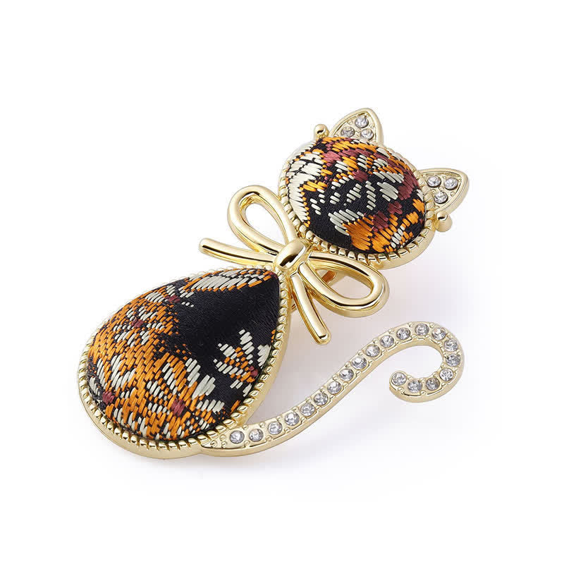 Nimara Ritual Song Brocade Cat Gold Plated Rhinestone Chinese Style Hair Stick