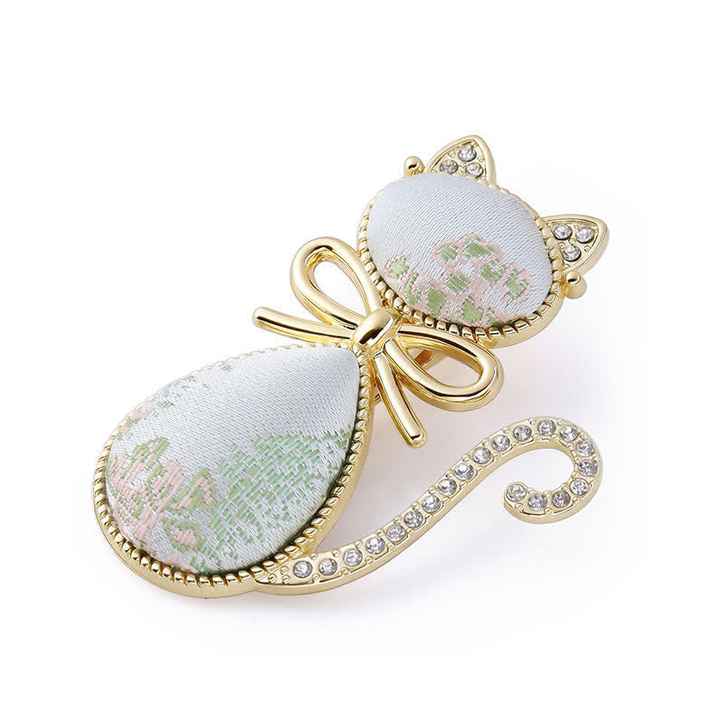 Nimara Ritual Song Brocade Cat Gold Plated Rhinestone Chinese Style Hair Stick