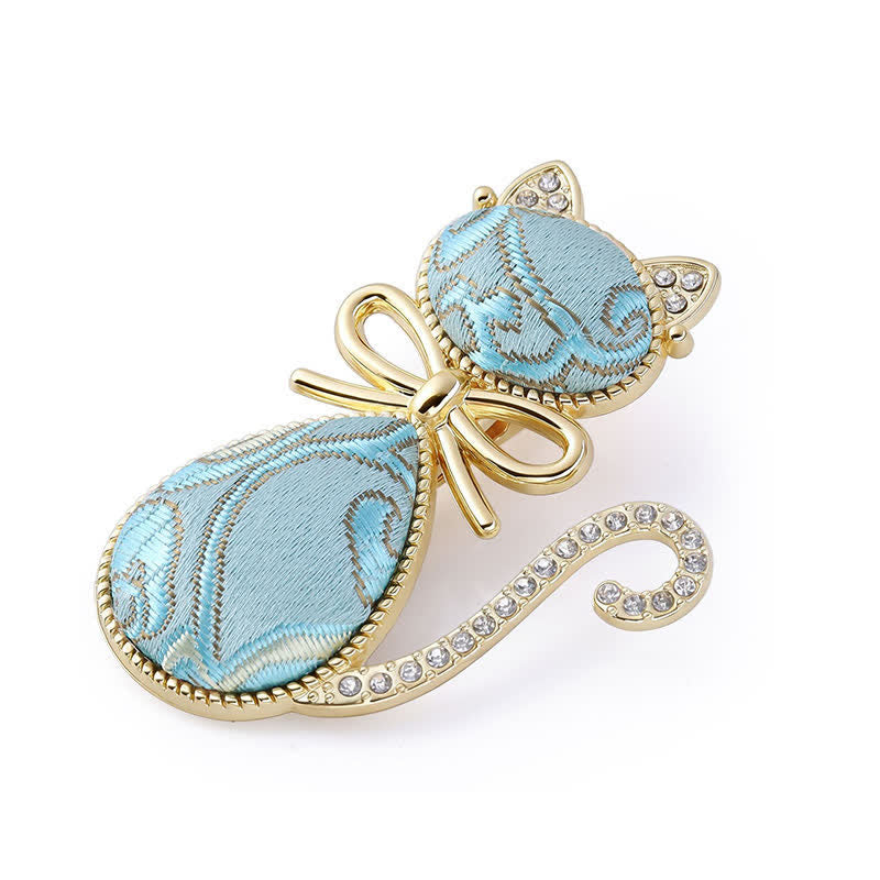 Nimara Ritual Song Brocade Cat Gold Plated Rhinestone Chinese Style Hair Stick