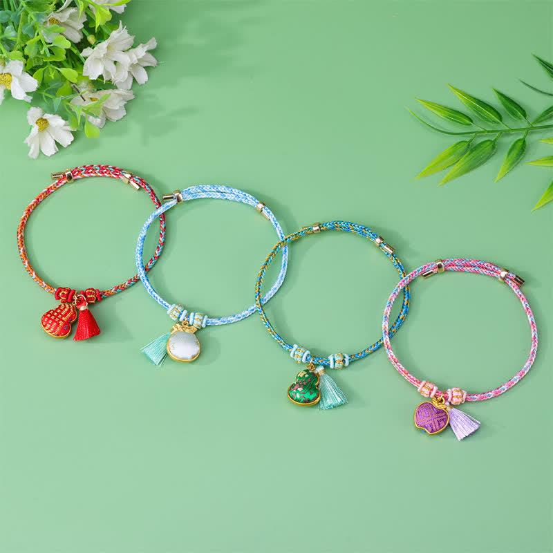 Nimara Ritual Braided Five Color Cord Song Brocade Ruyi Scepter Tassel Luck Bracelet